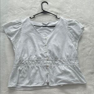 Time and Tru White Eyelet Button Blouse
